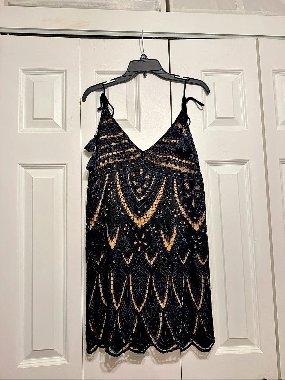 Free People Embellished Mini Dress Black & Gold Size Medium